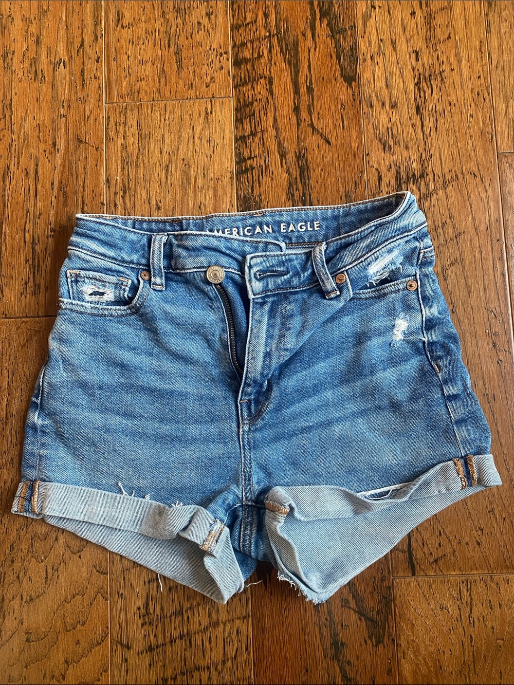 American Eagle Outfitters Light Blue High-Rise Rolled Hem Jean Shorts